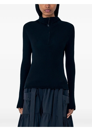 Cecilie Bahnsen high-neck ribbed knit hoodie - Black