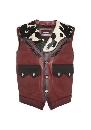DSQUARED2 cow-print front-pocket leather gilet