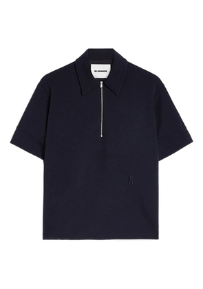 Jil Sander embroidered-logo zip polo shirt - Blue