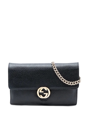 Gucci Pre-Owned 2000-2015 Leather Interlocking G Dollar Wallet on Chain crossbody bag - Black