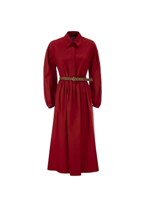 Max Mara balloon-sleeve pleated cotton midi dress - Red