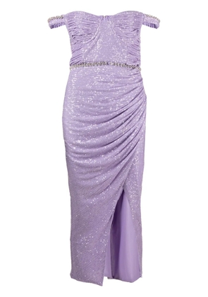Self-Portrait sequin-embellished off-shoulder midi dress - Purple