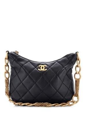 CHANEL Pre-Owned CC Mixed Chain Link Zip Quilted Lambskin hobo bag - Black