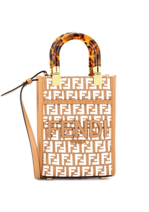 Fendi Pre-Owned Sunshine Shopper Tote Zucca Embroidered Raffia Mini crossbody bag - Neutrals