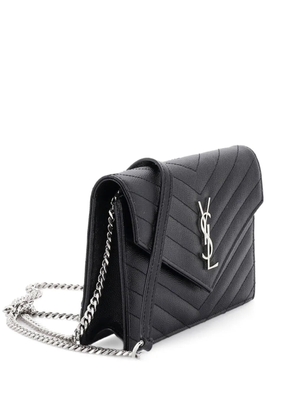 Saint Laurent Pre-Owned Classic Monogram Wallet on Chain Matelasse Chevron Leather Small crossbody bag - Black