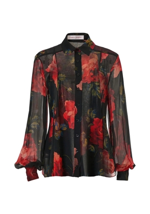 Carolina Herrera rose-print chiffon shirt - Black