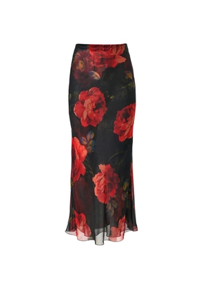 Carolina Herrera rose-print chiffon midi skirt - Black