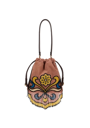 ETRO Small Kalispera beaded fringed suede bucket bag - Brown