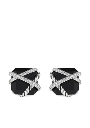 David Yurman sterling silver Cable Wrap diamond stud earrings (12mm) - Black