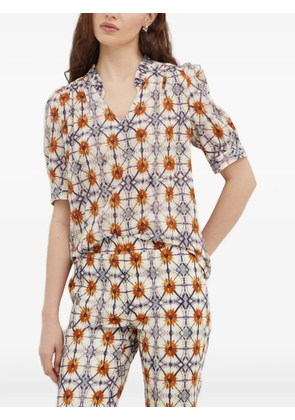 La Petite Française Beton ruffled V-neck blouse - Neutrals