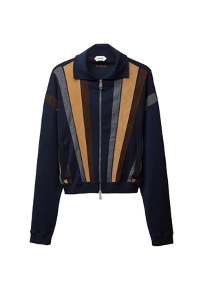 Versace Intarsia wool & leather patchwork zip sweatshirt - Blue