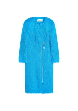DRIES VAN NOTEN fringed V-neck coat - Blue