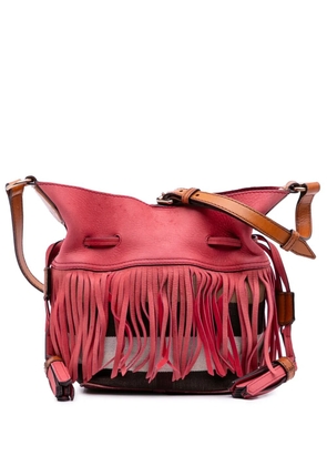 Burberry Pre-Owned 2000-2017 Small Mega Check Canvas and Suede Fringe Belgrove bucket bag - Brown