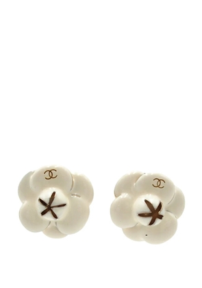 CHANEL Pre-Owned 2002 CC Enamel Camellia Clip on Earrings costume earrings - Yellow
