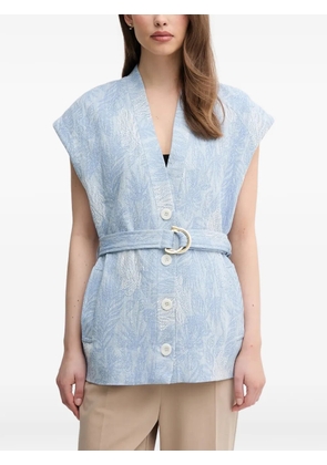 La Petite Française Vangelis leaf-print belted top - Blue