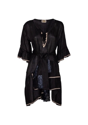 PHO FIRENZE embroidered-trim tassel-detail dress - Black