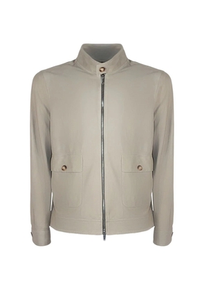 VOLFAGLI Plutone high-collar suede jacket - Neutrals