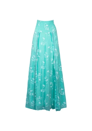 PHO FIRENZE floral-embroidered side-slits skirt - Blue