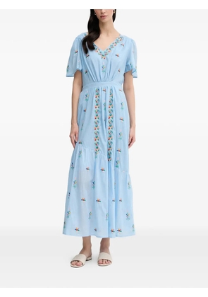 La Petite Française Rachele embroidered V-neck maxi dress - Blue