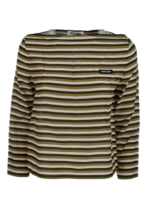 Miu Miu striped logo-patch T-shirt - Green