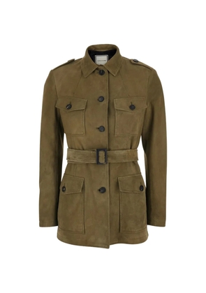 Tagliatore buttoned belted leather coat - Green
