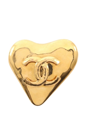 CHANEL Pre-Owned 1993 CC Gold Plated Heart Brooch costume brooch
