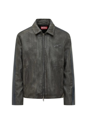 Diesel stripe-zip leather jacket - Black