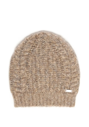 Fay ribbed logo-plaque beanie hat - Neutrals