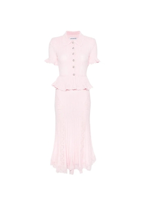 Self-Portrait pointelle peplum knit dress - Pink