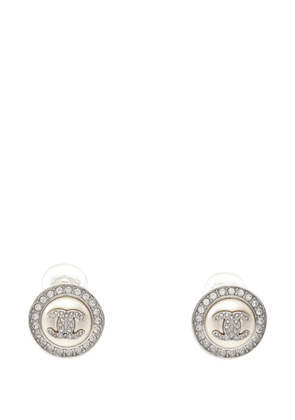 CHANEL Pre-Owned 2025 CC Stainless Steel Faux Pearl and Rhinestone Round Clip On Earrings costume earrings - White