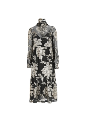 Saint Laurent Pre-Owned floral sheered midi dress - Black