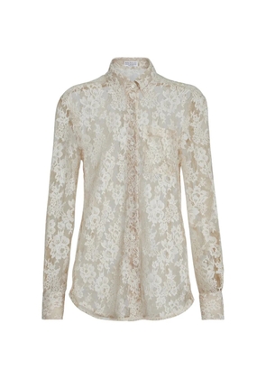Brunello Cucinelli flower jacquard lace shirt - Neutrals