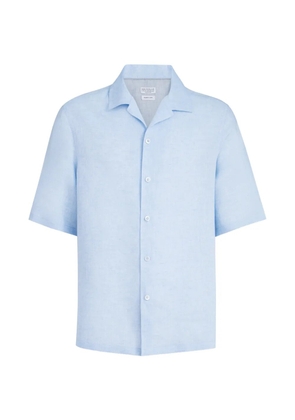Brunello Cucinelli linen easy fit short-sleeve shirt with camp collar - Blue