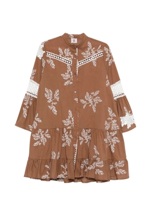 Bye button-fastening lace-detail midi dress - Brown