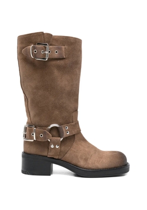 Gisel Moire buckle-strap boots - Brown