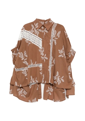 Bye floral-print lace-detail shirt - Brown