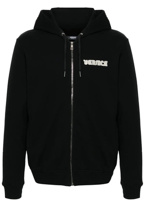 Versace crystal-embellished logo zip-up hoodie - Black