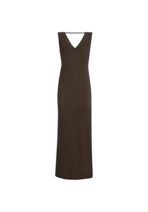 Brunello Cucinelli cotton rib knit dress with monili - Brown