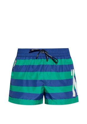 Dolce & Gabbana striped logo-patch swim shorts - Blue