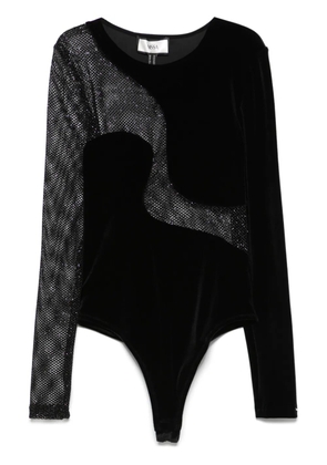 NISSA mesh-panel velvet bodysuit - Black