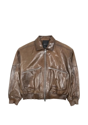 Purple Brand zip-fastening distressed leather jacket - Brown