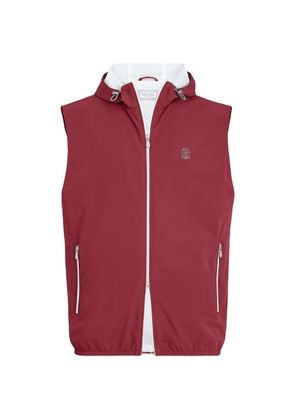 Brunello Cucinelli bonded nylon hooded vest with logo - Red
