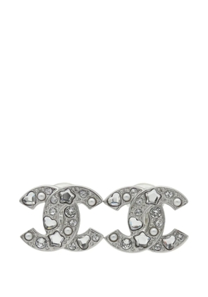 CHANEL Pre-Owned 2025 CC Silver Plated Rhinestones and Faux Pearl Clip On Earrings costume earrings