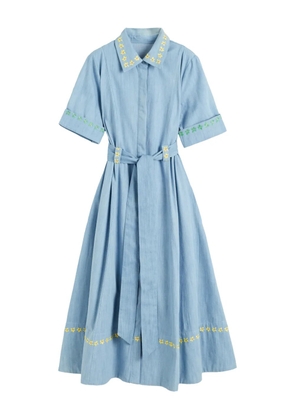 Chinti & Parker embroidered-detail tie-fastening shirt dress - Blue