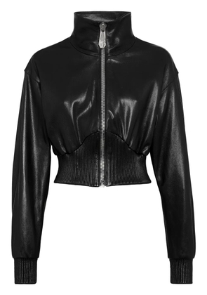Philipp Plein logo-plaque leather bomber jacket - Black