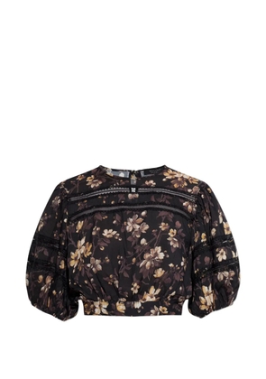 AllSaints Peony floral-print lace-trim top - Black