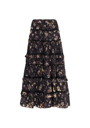 AllSaints ruffled floral-print maxi skirt - Black