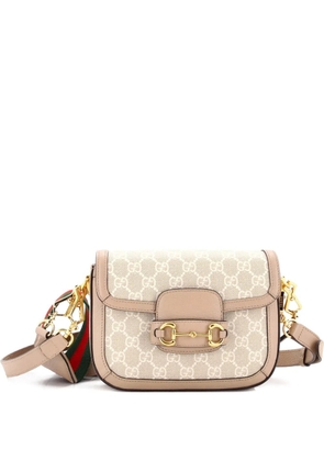 Gucci Pre-Owned Horsebit 1955 Shoulder Bag GG Coated Canvas with Leather Mini crossbody bag - Neutrals