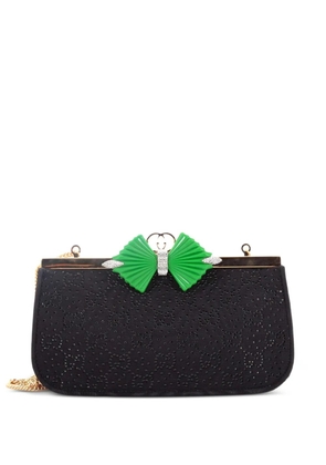 Gucci Pre-Owned Bow Frame Chain Crystal GG Embellished Moire clutch bag - Black