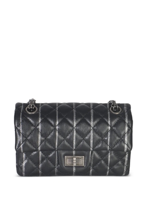 CHANEL Pre-Owned 2018 mini Quilted Aged Calfskin Glitter Stripe Reissue 2.55 Flap bag - Black